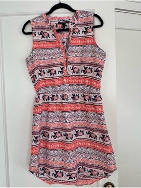 Y2K Derek Heart Coral, Navy & White Sleeveless Elephant Print Dress